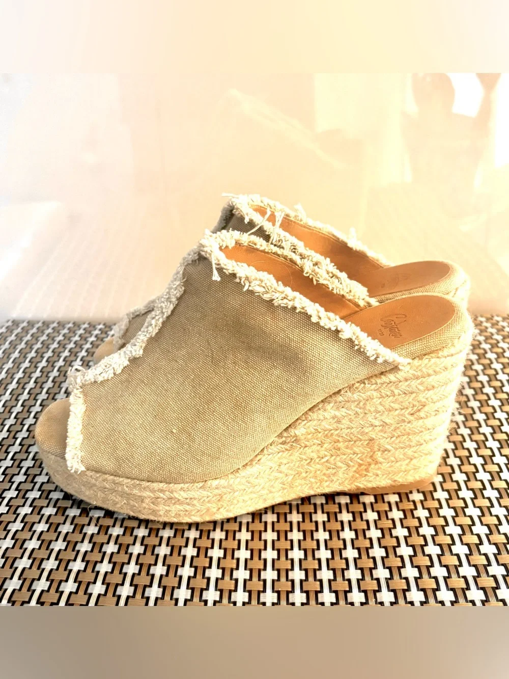CASTANER Fatima Wedge in Sand Frayed Canvas Jute Wedge Platform Sandals Sz 40